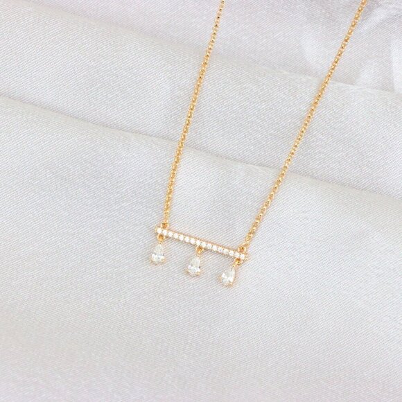 "Elegant Rose Gold Necklace with Three Dangling Teardrop Charms, XPNL1878 - Picture 5 of 13